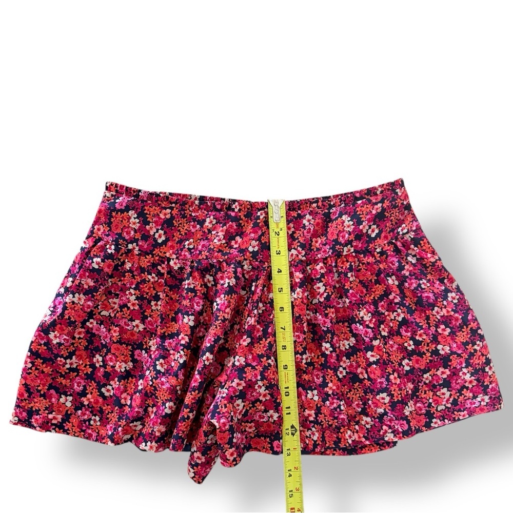 Express Size 8 Pleated Floral High Waisted Skort Shorts Navy Pink Orange - Picture 5 of 8
